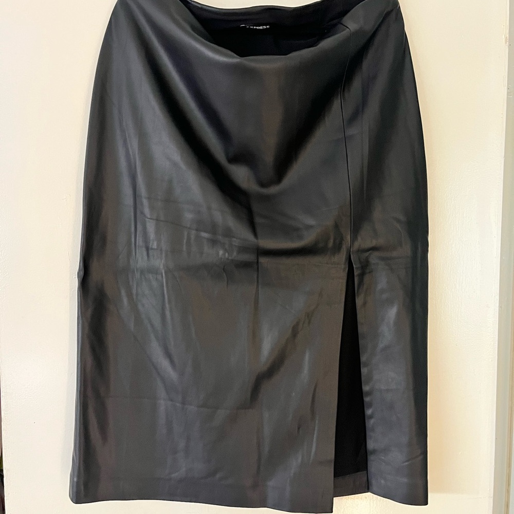 Express Gray Asymmetrical Pencil Midi Skirt